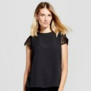 NWT Black Merona Blouse with Lace Sleeves